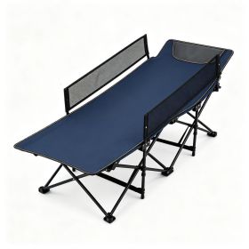 Navy No-Assembly Portable Toddler Camping Bed, Elevated Foldable Kids Sleepover Cot with Anti-Roll Mesh Baffles Stable Support Frame