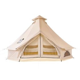 Oxford Bell Tent, 4 Seasons 13.12 ft Yurt Tent for Camping with Stove Jack, Waterproof Breathable Holds up to 4 People with Zipped Detachable Flo