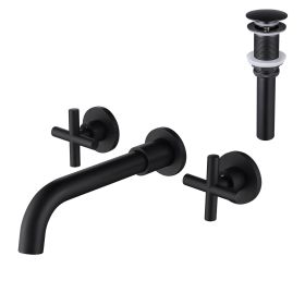 Wall Mounted Dual Handle Bathroom Sink Faucet with Pop-Up Drain (No Overflow)