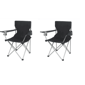 (2Pack) Quad Folding Camp Chair with Cup Holder, Black (Shipment from Walmart)