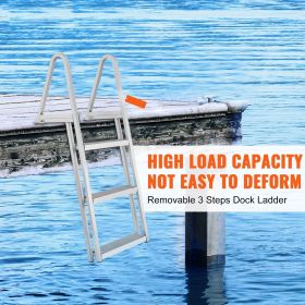 Dock Ladder, Removable 3 Steps, 350 lbs Load Capacity, Aluminum Alloy Pontoon Boat Ladder with 4'' Wide Step & Nonslip Mat