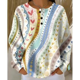 Round Neck Waffle Solid Color Pullover Loose Top (Option: Colorful-XL)