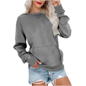 Women's Pin Solid Color Round Neck Loose Long-sleeved Sweater (Option: Gray-S)
