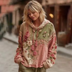 Women's 3D Printed Retro Bohemian Style Hoodie With Floral Floral Print, Loose Fit, Casual, Warm, Sporty, Hooded, Street Style (Option: 5style-S)