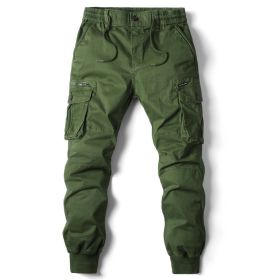 Solid Color Skinny Pants Multi-pocket Men's Working Pants (Option: Olive Green-29)