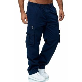 Men's Casual Multi-pocket Loose Straight Cargo Pants (Option: Navy blue-4XL)