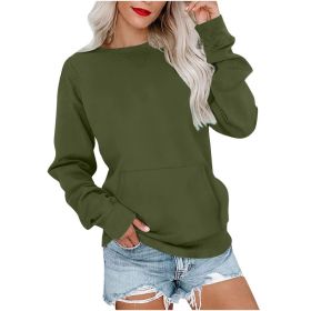 Women's Pin Solid Color Round Neck Loose Long-sleeved Sweater (Option: Army green-S)
