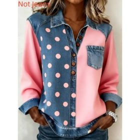 Denim Patchwork Collar Button-down Casual Long-sleeved Top (Option: Blue Pink-S)