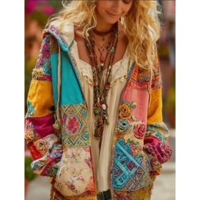Ladies' Printed Hooded Zip-Up Jacket (Option: Style6-2XL)