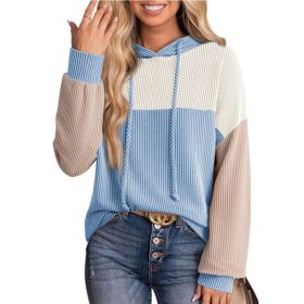New-style Color-block Long-sleeve Hoodie With A Loose Fit (Option: Sky blue-S)