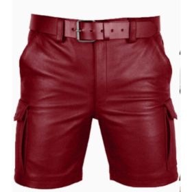 New Product Best-selling Hot Sale Solid Color PU Casual Men's Short Leather Pants Shorts (Option: Red-4XL)