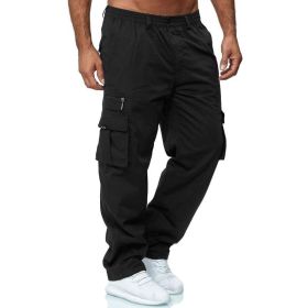 Men's Casual Multi-pocket Loose Straight Cargo Pants (Option: Black-4XL)