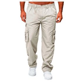 Men's Casual Multi-pocket Loose Straight Cargo Pants (Option: Rice grey-3XL)