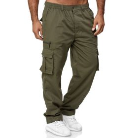 Men's Casual Multi-pocket Loose Straight Cargo Pants (Option: Army green-L)