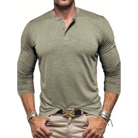 Men's Long-sleeved Henry Collar T-shirt (Option: Matcha color-M)