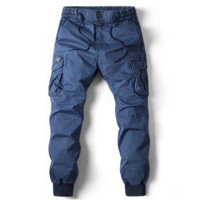 Solid Color Skinny Pants Multi-pocket Men's Working Pants (Option: Sapphire Blue-29)