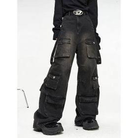 Multi Pocket Vintage Wide Leg Jeans For Men (Option: Black-2XL)