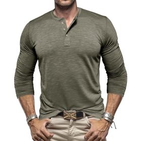 Men's Long-sleeved Henry Collar T-shirt (Option: Army green-S)