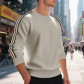 Casual Men's Loose Round Neck Sweater Thin (Option: Light Khaki-M)