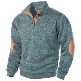 Men's Stand Collar Knitted Joint Stitching Casual Jacquard Cardigan Sweater (Option: Denim blue-M)