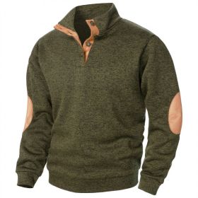 Men's Stand Collar Knitted Joint Stitching Casual Jacquard Cardigan Sweater (Option: Army green-M)