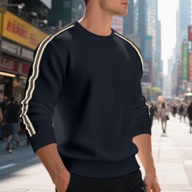 Casual Men's Loose Round Neck Sweater Thin (Option: Navy Blue-M)