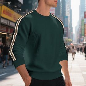 Casual Men's Loose Round Neck Sweater Thin (Option: Dark Green-M)