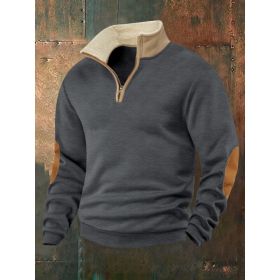 Retro Patchwork Half Cardigan Men's Long-sleeved Sweater (Option: Dark Gray-M)