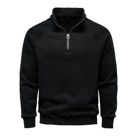 European And American Half Zipper Sweater Stand-up Collar All-match Fleece Men's Sweater Top (Option: Black-M)