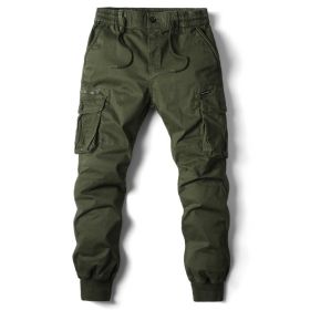 Solid Color Skinny Pants Multi-pocket Men's Working Pants (Option: Army Green-30)