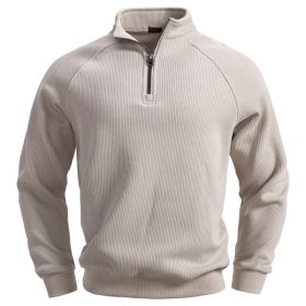 European And American Half Zipper Sweater Stand-up Collar All-match Fleece Men's Sweater Top (Option: Apricot-M)