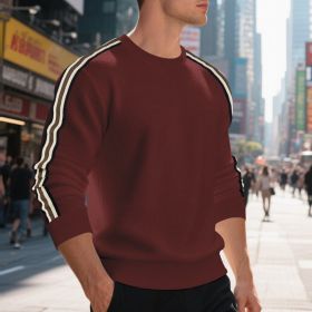 Casual Men's Loose Round Neck Sweater Thin (Option: Purplish Red-M)