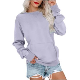 Women's Pin Solid Color Round Neck Loose Long-sleeved Sweater (Option: Light Purple-M)