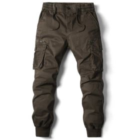 Solid Color Skinny Pants Multi-pocket Men's Working Pants (Option: Brown-30)