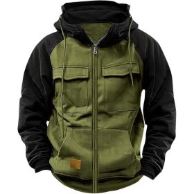 Men's Hoodie Youth Sports Multi-pocket Workwear (Option: Army green-M)