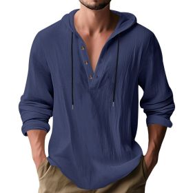 Hooded Casual Loose-fitting T-shirt Sweater For Men (Option: Navy Blue-M)