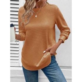 Women's Solid Color Round Neck Loose Stylish Sweatshirt (Option: Ginger Yellow-M)
