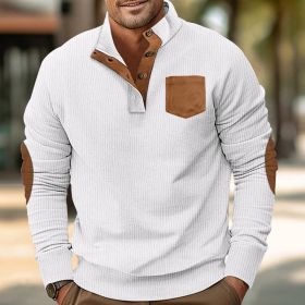 Patch Pocket Jacket Stand Collar Long Sleeve Corduroy Multicolor Hoodie (Option: White-L)
