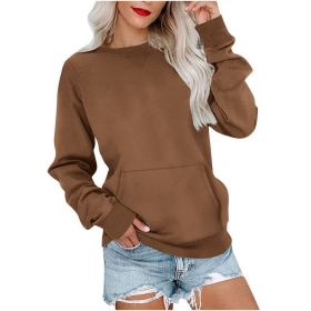 Women's Pin Solid Color Round Neck Loose Long-sleeved Sweater (Option: Caramel Color-XXL)