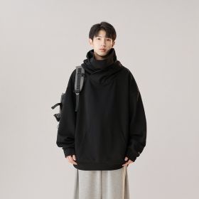 Hooded Turtleneck Sweater Men's Autumn Winter Couple Workwear Mechanical Style (Option: Matte Black-2XL)
