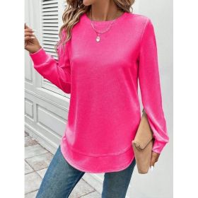 Women's Solid Color Round Neck Loose Stylish Sweatshirt (Option: Rose red-L)