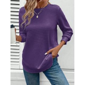 Women's Solid Color Round Neck Loose Stylish Sweatshirt (Option: Purple-L)