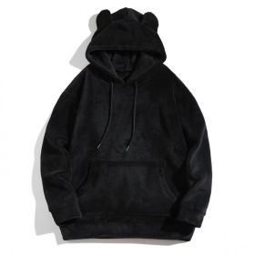 Men's Casual Cool Fashion Sweater Coral Fleece Jacket (Option: Black-XL)
