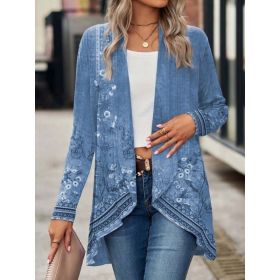 Shawl Small Suit Cardigan Outer Wear Ethnic Style (Option: Blue-L)