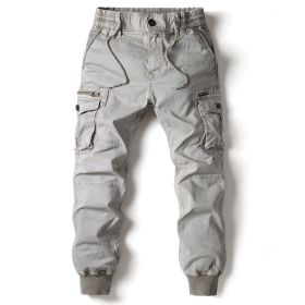 Solid Color Skinny Pants Multi-pocket Men's Working Pants (Option: Light Gray-32)