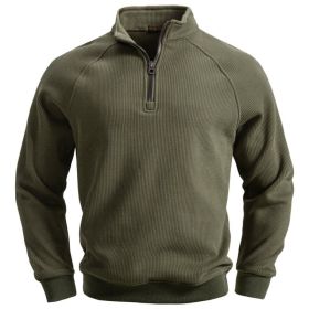 European And American Half Zipper Sweater Stand-up Collar All-match Fleece Men's Sweater Top (Option: Army green-L)