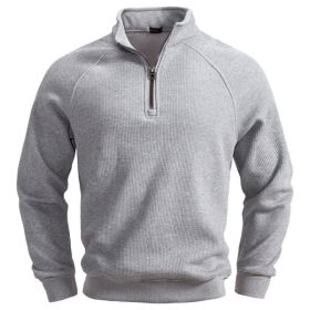 European And American Half Zipper Sweater Stand-up Collar All-match Fleece Men's Sweater Top (Option: Light Gray-L)