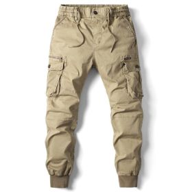 Solid Color Skinny Pants Multi-pocket Men's Working Pants (Option: Khaki-32)
