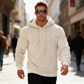 Plush Hooded Sweatshirt Winter Warm Long-sleeved Pullover Top Men's Casual Solid Color Fleece Hoodie Clothing (Option: Apricot-L)