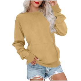 Women's Pin Solid Color Round Neck Loose Long-sleeved Sweater (Option: Yellow-XXL)